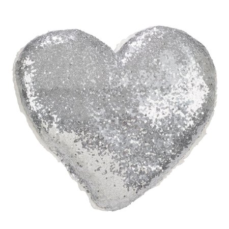 SARO LIFESTYLE SARO 1607.S1314B 13 x 14 in. Rectangle Heart Sequin Pillow with Poly Filled  Silver 1607.S1314B
